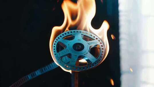 燃烧的电影胶片特写