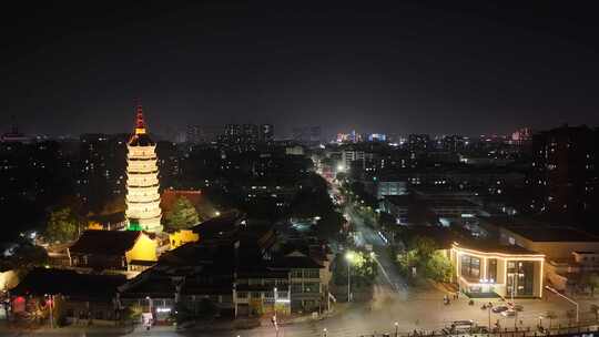 安徽安庆迎江寺振风塔夜景航拍