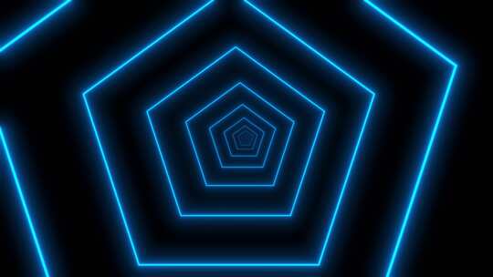 抽象蓝色霓虹灯六边形形状在黑色背景上动画