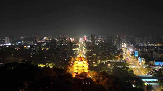 四川德阳钟鼓楼夜景航拍