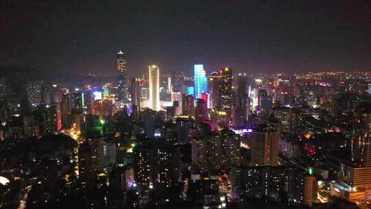 航拍南京新街口市中心高楼夜景灯光