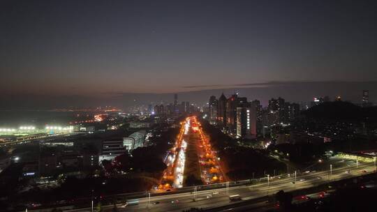 深圳下沙滨海大道建筑群夜景航拍