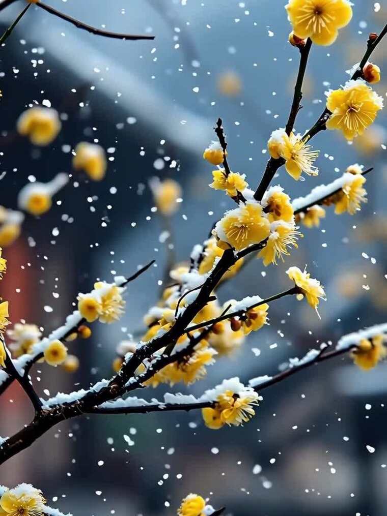 冬日傲雪寒梅特写