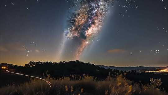 壮观星空延时银河星轨星光灿烂唯美背景ai