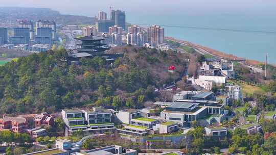 湖州太湖旅游度假区望湖亭航拍喜来登温泉度