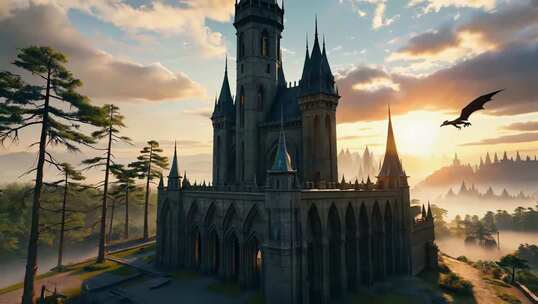 魔幻城堡日落景象