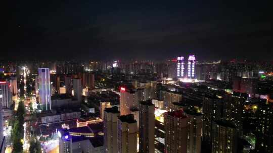 航拍安徽宿州夜景宿州国购广场苏宁广场夜景