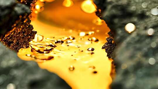 金色黄金液体流淌熔化的金属金水冶炼黄金