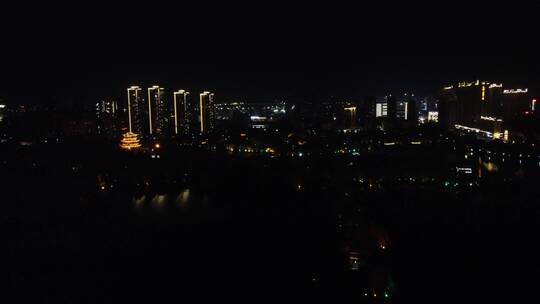 航拍湖北黄冈黄州区夜景