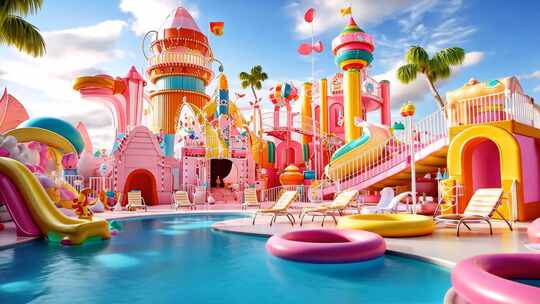 合集 梦幻水上乐园卡通动画背景 儿童乐园