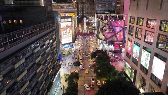 重庆市解放碑步行街夜景夜晚人流渝中区航拍