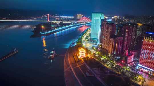 航拍宜昌镇江阁城市夜景延时