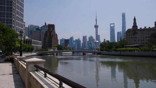 4K上海城市外滩乍浦路桥东方明珠空景100P