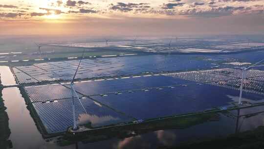 太阳能光伏发电站和风能风力发电场风车