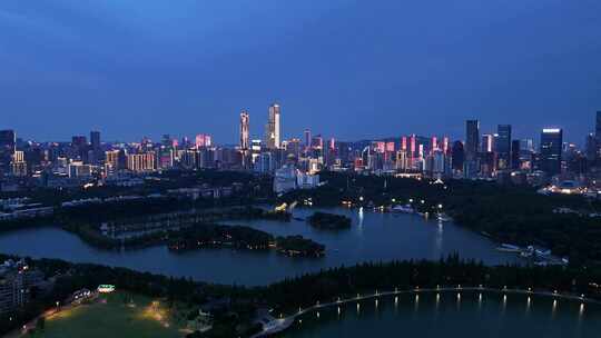 长沙cbd鸟瞰城市夜景霓虹繁华经济