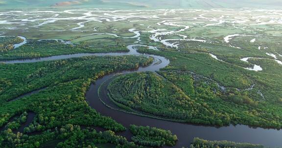 航拍内蒙亚洲第一湿地