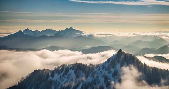 雪山云海森林自然风光