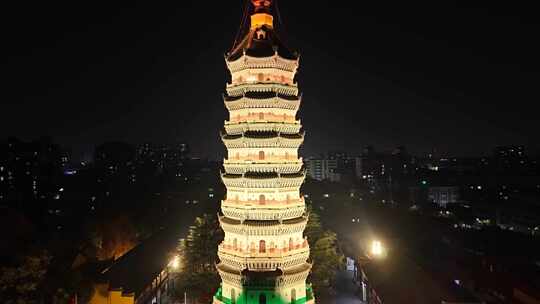 安徽安庆迎江寺振风塔夜景航拍