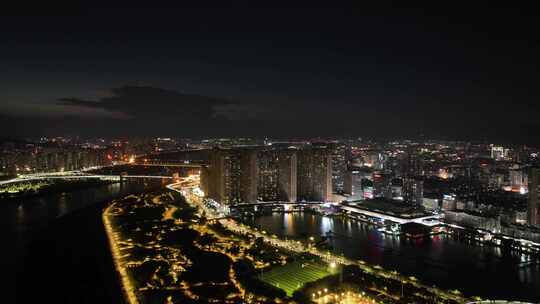 福建省泉州市晋江城市航拍夜景航拍