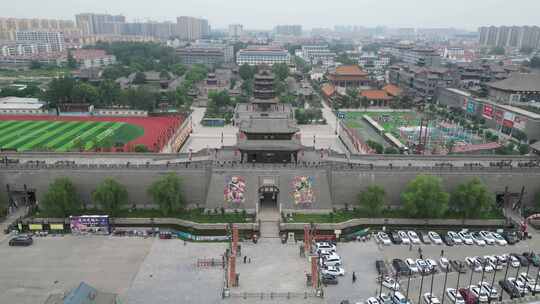 航拍山东菏泽水浒好汉城4a景区