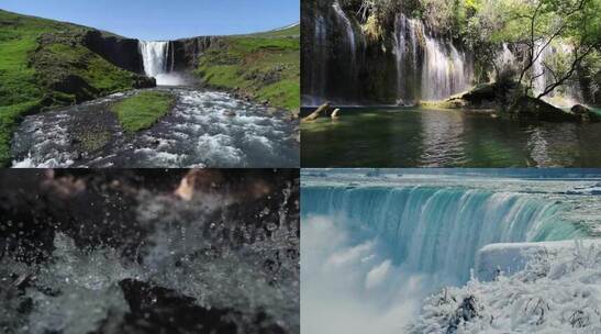 大美自然 航拍壮美瀑布风景空镜头 视频合集