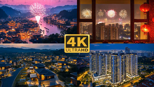 4K新春春节回家过年万家灯火团圆1