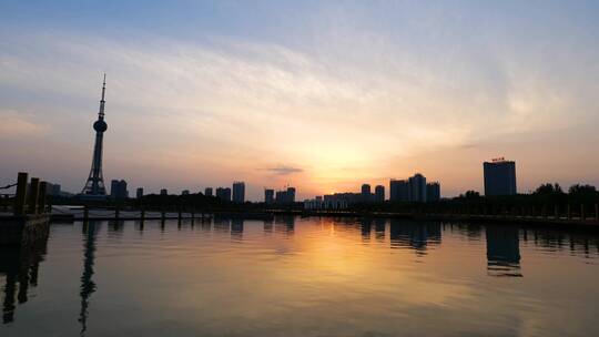 龙源湖夕阳视频素材模板下载