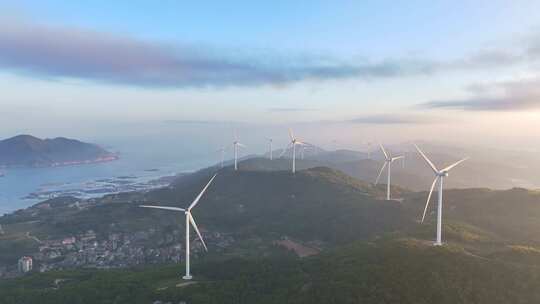 风电 风车 日出 海岛风力发电 海上新能源