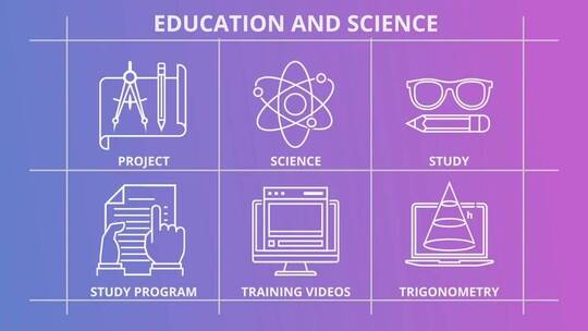 简约线条教育与科学图标展示AE模板