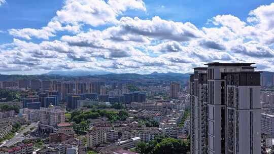 小县城市航拍延时蓝天白云朵云海翻滚大景