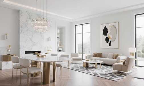 现代简约风格客厅餐厅室内场景