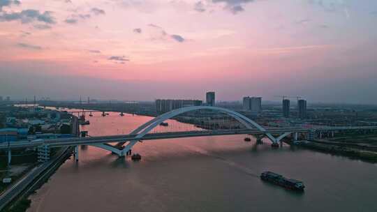 2023 4k广州南沙凤凰三桥晚霞夜景视频素材模板下载
