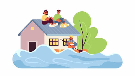 洪水自然灾害卡通动画
