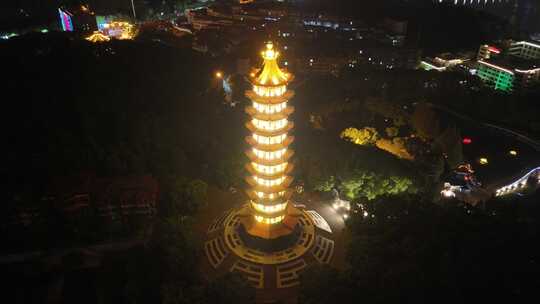 湖北鄂州莲花山元明塔夜景航拍