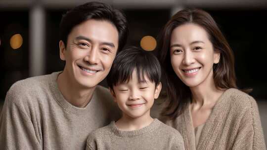 幸福家庭温馨合影笑容灿烂