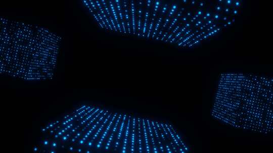 数字立方体动画的蓝色霓虹灯隧道