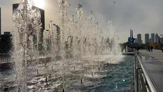 济南泉城广场白天音乐喷泉素材视频素材模板下载
