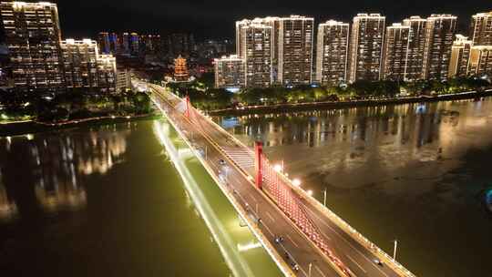 漳州战备大桥航拍九龙江西溪夜景城市风光