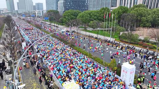 上海马拉松 静安半程马拉松 长跑 城市跑视频素材模板下载