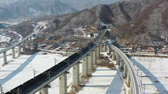 4K航拍北方雪景农村