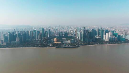 杭州钱塘江钱江新城CBD航拍视频素材模板下载
