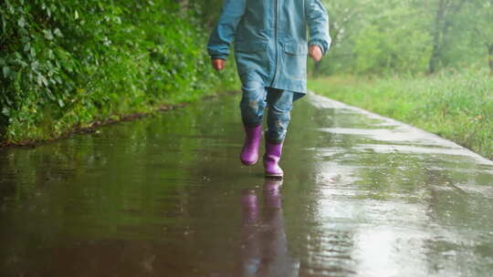 孩子们在雨中奔跑