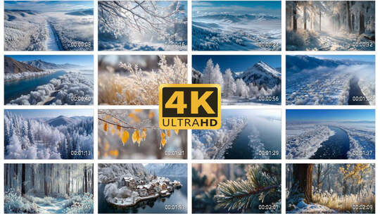 4K冬天雪景森林雾凇1高清在线视频素材下载