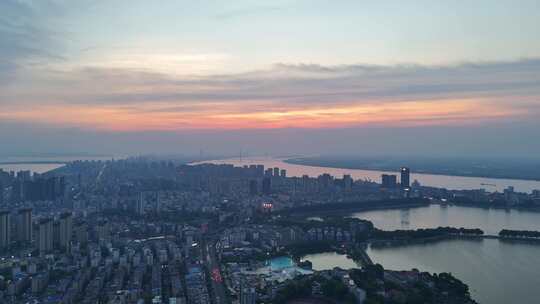 江西九江城市夕阳晚霞航拍