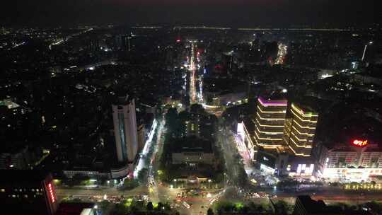 广东湛江城市夜景灯光交通城市大道航拍