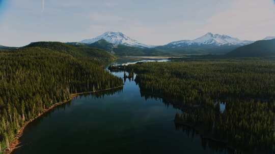 大自然美景、大自然湖泊松林雪山视频素材模板下载