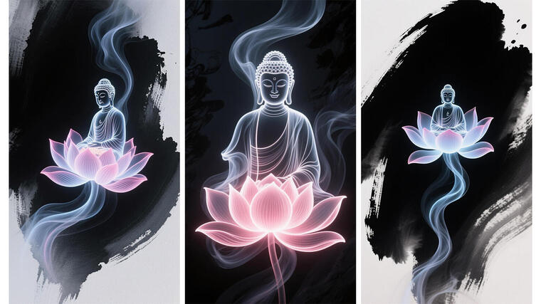 莲花上的佛光 禅意莲花与佛