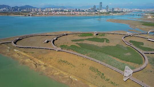 厦门航拍下潭尾湿地公园景观