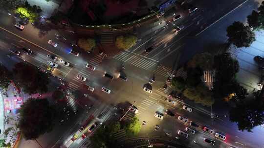 俯拍城市夜景交通玉林