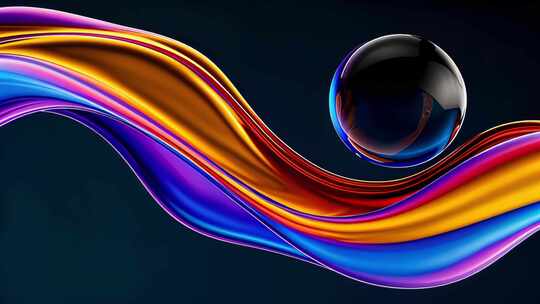 彩色流体与球体抽象画面